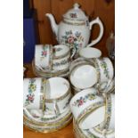 A COALPORT 'MIG ROSE' PATTERN COFFEE SET, comprising coffee pot (base stand is broken), nine cups,