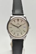 AN 'OMEGA' WRISTWATCH, automatic movement, round grey dial, signed 'Omega Geneve', baton markers,