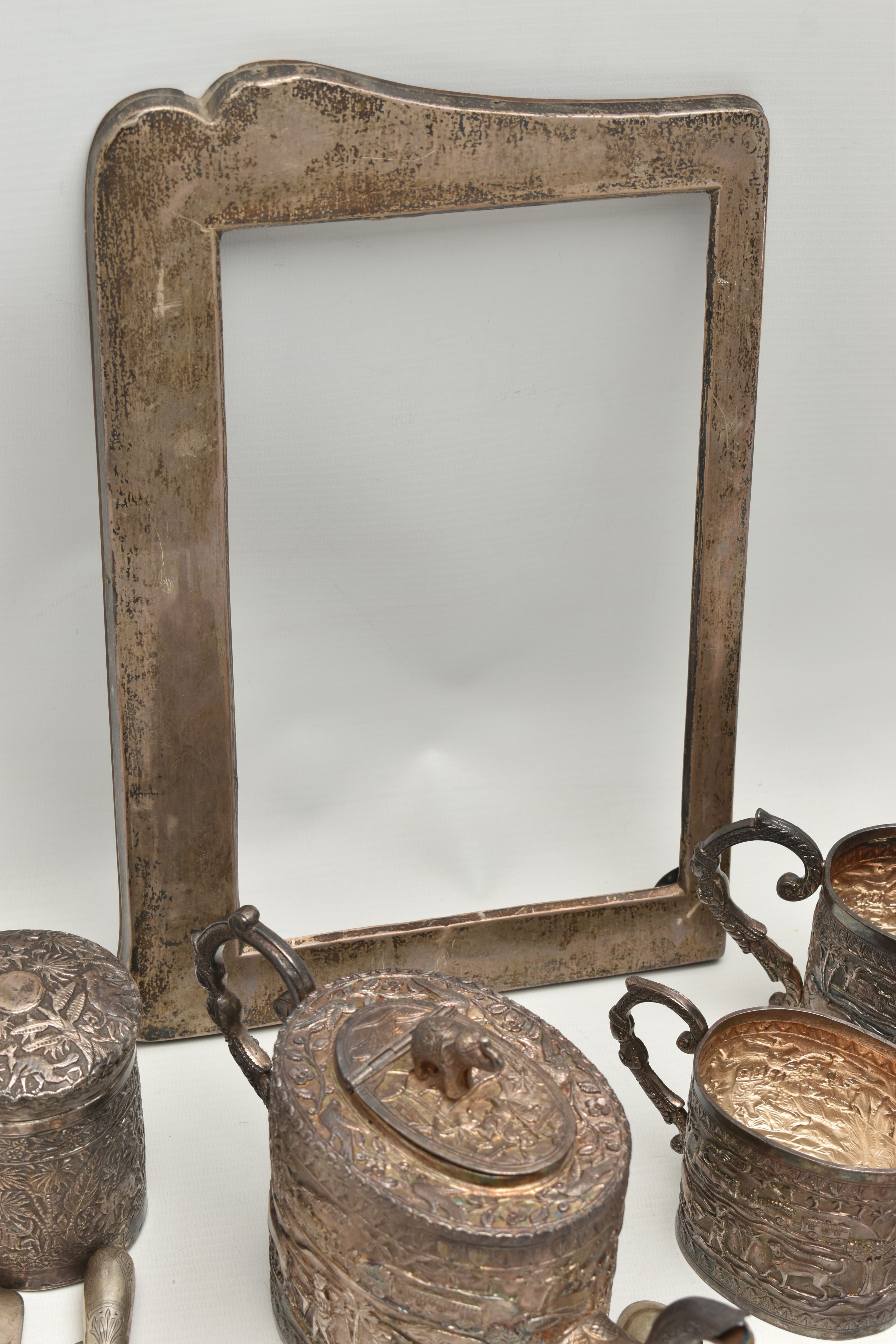 A BOX OF ASSORTED WHITE METAL WARE, to include eight silver teaspoons, a silver fork, a single - Image 3 of 11