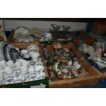 FIVE BOXES AND LOOSE ASSOERTD CERAMICS AND GLASS ETC, to include Royal Standard 'Trend' teacups,