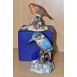 TWO ROYAL CROWN DERBY BIRD FIGURES, comprising a boxed Robin, bearing red printed backstamp and date