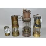 FOUR ASSORTED LAMPS, comprising The Projector Lamp and Lighting Co Ltd type SL safety lamp,