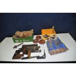 A TRAY CONTAINING CARPENTRY TOOLS including three leather covered Rabone and Rabone and Chesterman