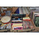 FIVE BOXES AND LOOSE RECORDS, CDS, BOOKS, METRONOME AND TAMBOURINE, to include approximately one
