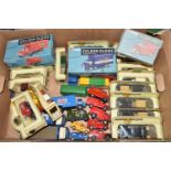A BOX OF BOXED AND LOOSE MODERN DIECAST VEHICLES, including three boxed Corgis Golden Oldies limited