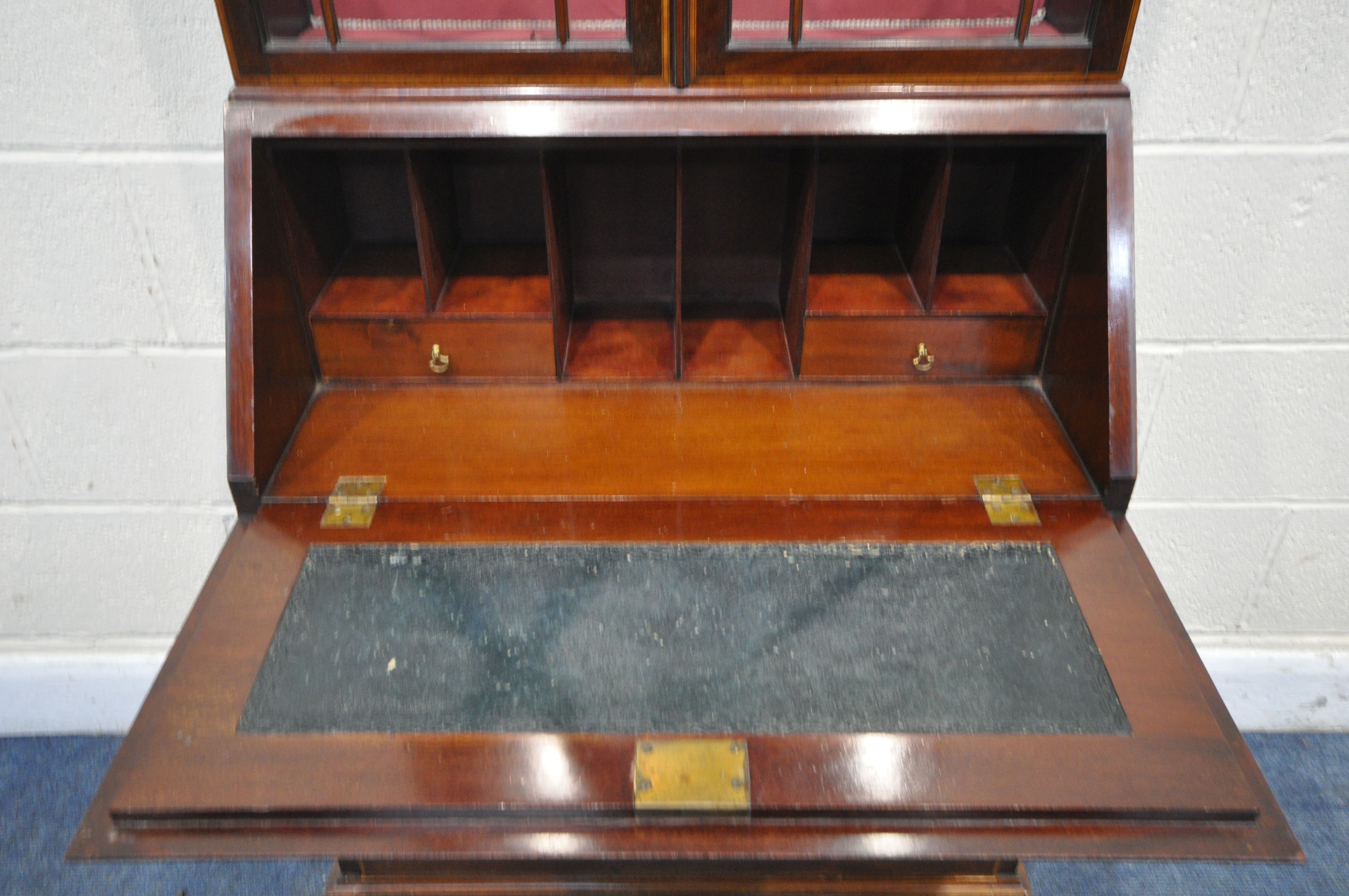 AN EDWARDIAN MAHOGANY AND CROSSBANDED BUREAU BOOKCASE, of smaller proportions, with double glazed - Image 4 of 4