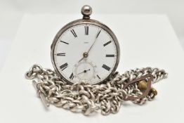 A MID 19TH CENTURY SILVER OPEN FACE POCKET WATCH, key wound movement, white round dial, signed '