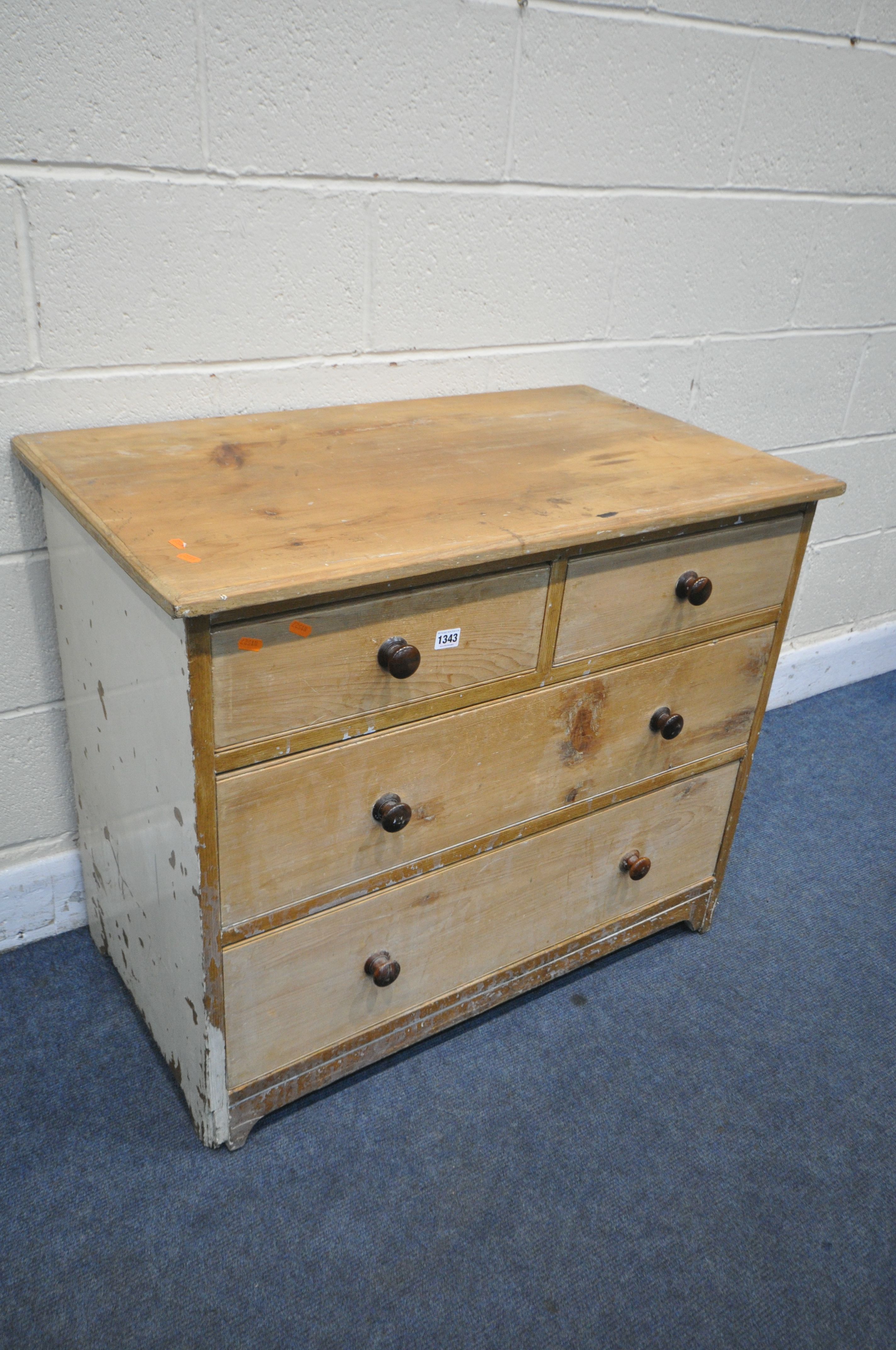 A VICTORIAN PINE CHEST OF TWO SHORT OVER THREE LONG DRAWERS, width 92cm x depth 53cm x height