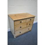 A VICTORIAN PINE CHEST OF TWO SHORT OVER THREE LONG DRAWERS, width 92cm x depth 53cm x height