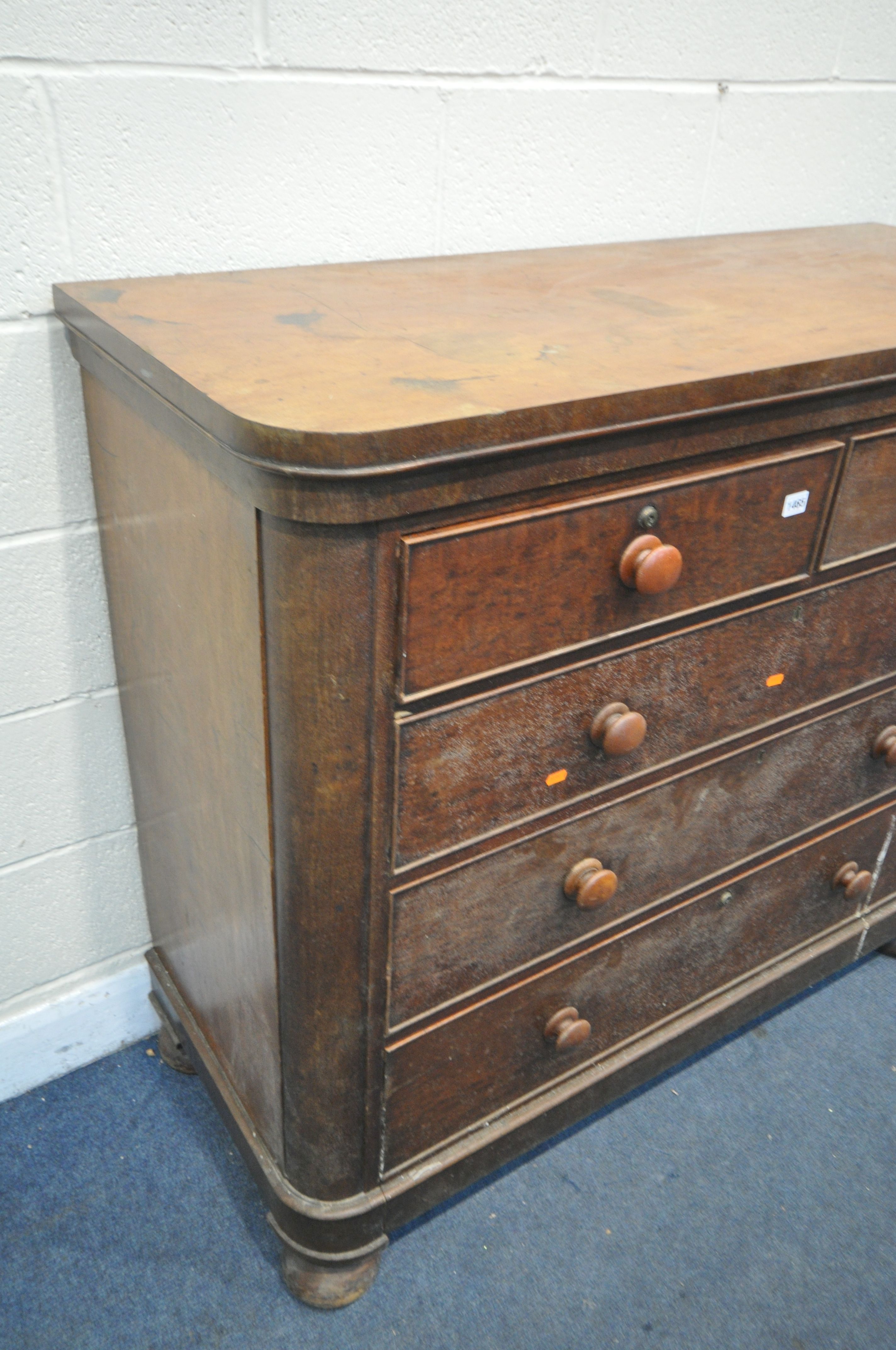 A VICTORIAN WALNUT CHEST OF TWO SHORT OVER THREE LONG DRAWERS, width 127cm x depth 52cm x 112cm ( - Image 2 of 3