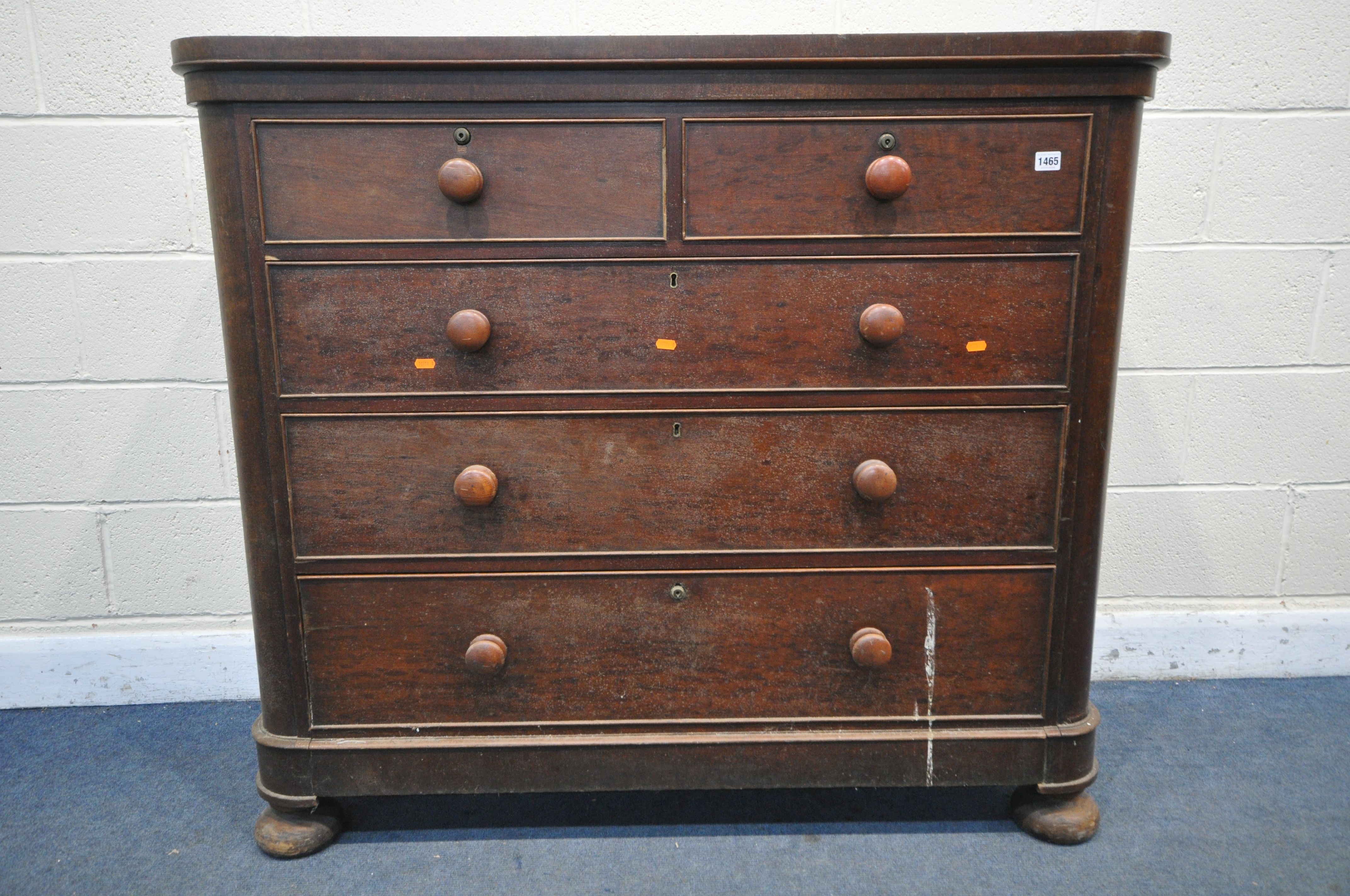 A VICTORIAN WALNUT CHEST OF TWO SHORT OVER THREE LONG DRAWERS, width 127cm x depth 52cm x 112cm ( - Image 3 of 3