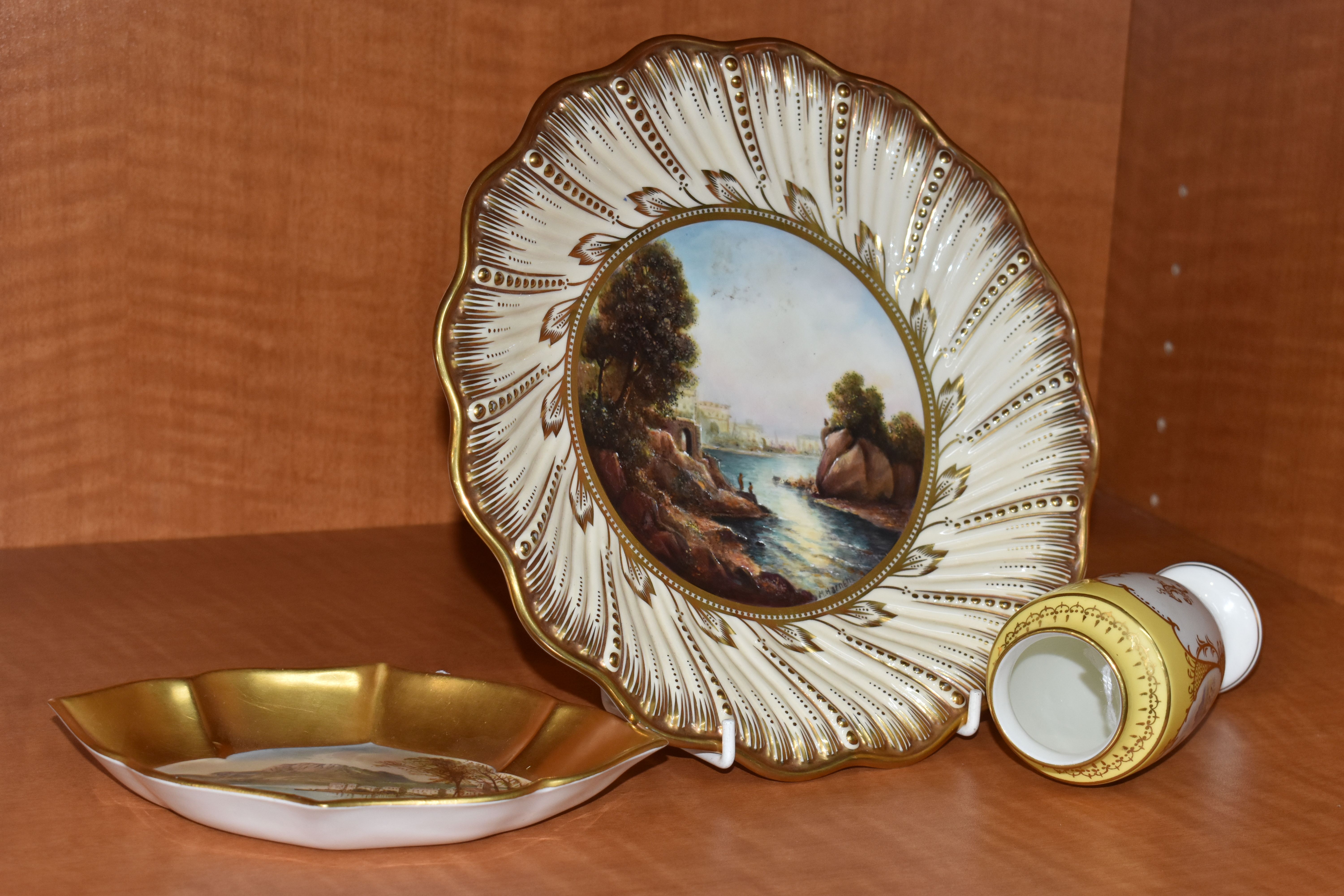 THREE PIECES OF LATE 19TH / 20TH CENTURY COALPORT, comprising a modern platter with shell moulded - Image 7 of 9