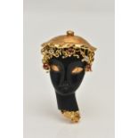 AN 18CT GOLD BLACKAMOOR STYLE BROOCH, depicting a front profile of a lady, set with three small