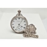 AN EARLY 20TH CENTURY SILVER OPEN FACE POCKET WATCH, hand wound movement, round white dial signed '