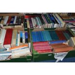 FIVE BOXES OF BOOKS containing approximately 145-150 titles in hardback and paperback formats,