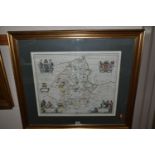 A SMALL QUANTITY OF MAPS, PICTURES AND PRINTS ETC, to include a map of Staffordshire 'Staffordiensis