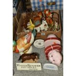 ONE BOX OF GOELBEL AND CARLTON WARE FIGURES, to include Carlton Ware piggy book ends, a large Goebel