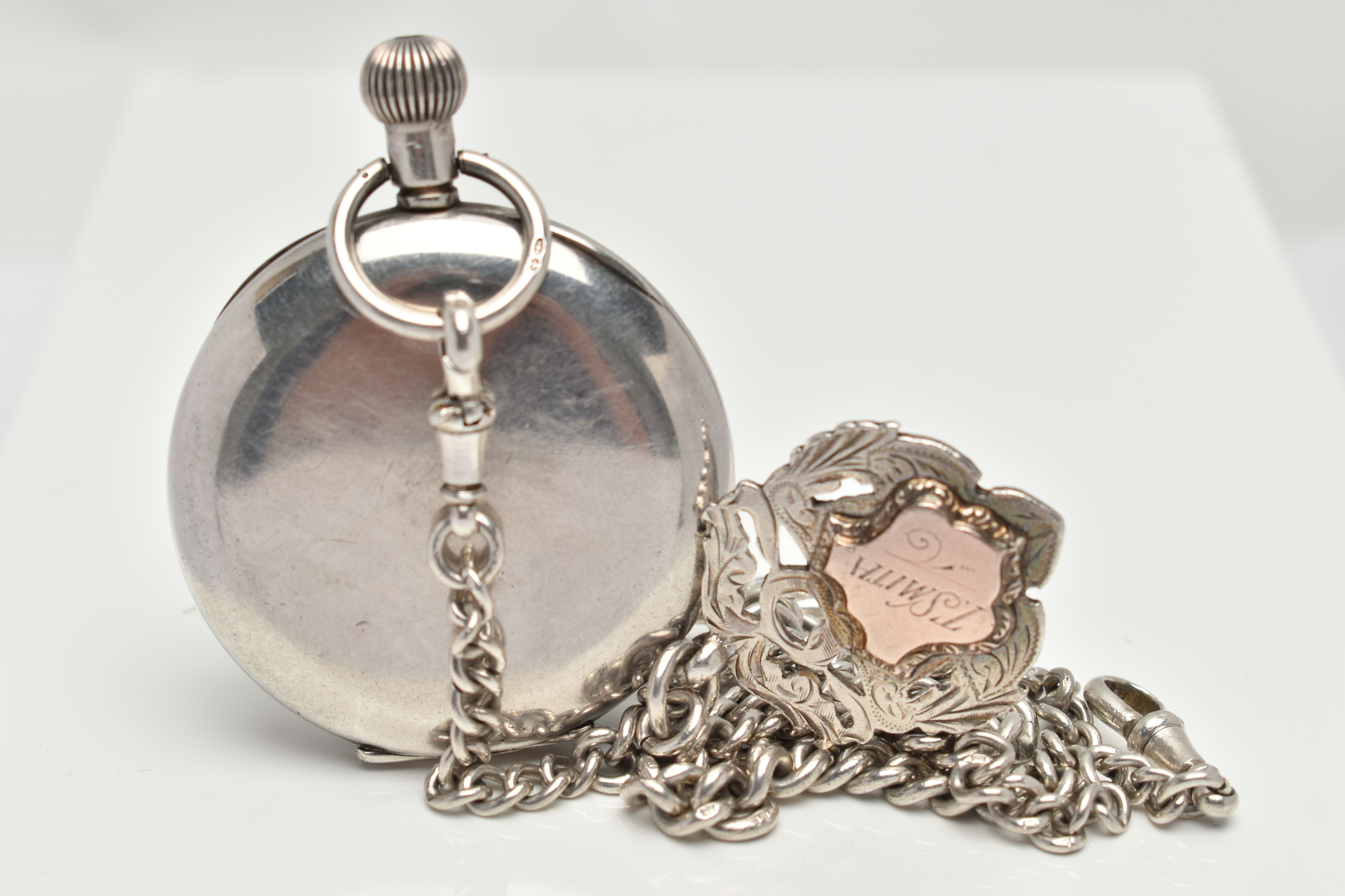 AN EARLY 20TH CENTURY SILVER OPEN FACE POCKET WATCH, hand wound movement, round white dial signed ' - Image 2 of 4