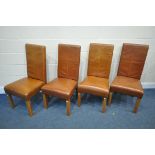 A SET OF FOUR TAN LEATHER DINING CHAIRS (condition:- some marks and discolouring) (4)