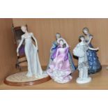 A GROUP OF FIGURINES, comprising Coalport Ladies of Fashion Colleen (bonnet and dress chipped),