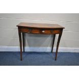 A BEVAN FUNNELL REPRODUX MAHOGANY TWO DRAWER BOW FRONT SIDE TABLE, width 86cm x depth 46cm x