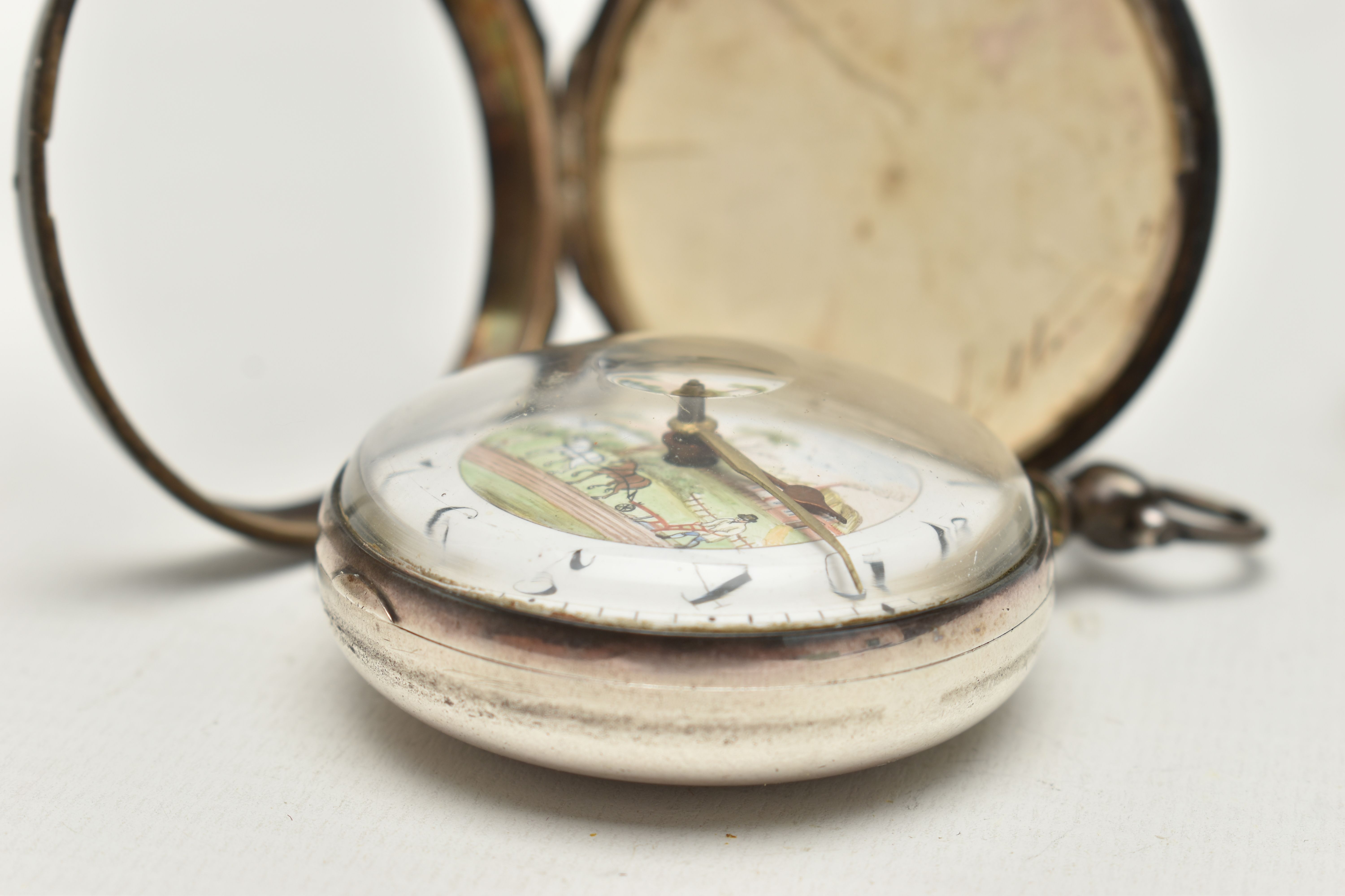 A GEORGE III SILVER PAIR CASED POCKET WATCH, the white enamel dial with Arabic numerals, painted - Image 5 of 9