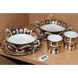 SIX PIECES OF ROYAL CROWN DERBY IMARI 1128 DINNER WARES, comprising two twin handled soup bowls