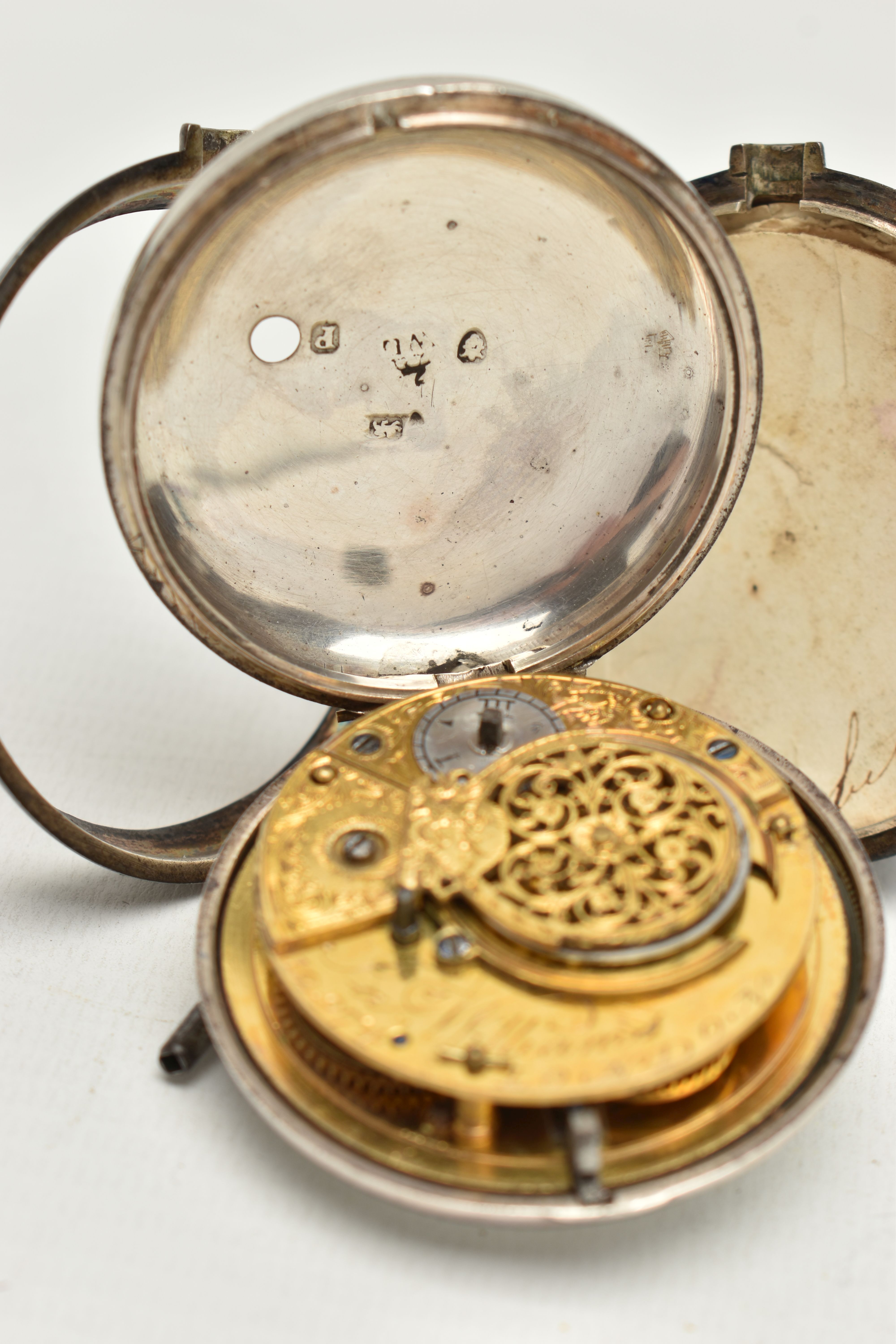 A GEORGE III SILVER PAIR CASED POCKET WATCH, the white enamel dial with Arabic numerals, painted - Image 9 of 9