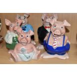 FIVE WADE NAT WEST PIG MONEY BOXES, comprising Woody, Annabel, Maxwell, Lady Hilary, and Sir