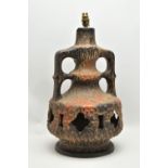 A WEST GERMAN STEIN KERAMIK 119-50 FAT LAVA GLAZED LAMP BASE, orange, brown and black glazes,