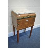 A LATE 20TH CENTURY FRENCH NIGHTSTAND, with marble top and marble lined interior width 44cm x