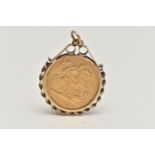 A HALF SOVEREIGN PENDANT, a Queen Victoria, half sovereign coin dated 1893, in a collet mount with