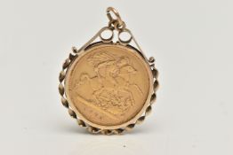 A HALF SOVEREIGN PENDANT, a Queen Victoria, half sovereign coin dated 1893, in a collet mount with
