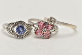 THREE GEM SET RINGS, to include a 9ct white gold single stone diamond ring, round brilliant cut