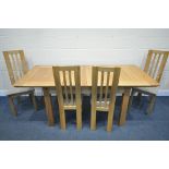 A MODERN LIGHT OAK EXTENDING DINING TABLE, with two additional leaves, extended length 199cm x