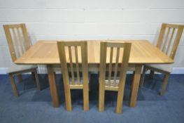 A MODERN LIGHT OAK EXTENDING DINING TABLE, with two additional leaves, extended length 199cm x