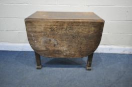 A 20TH CENTURY OAK DROP LEAF DINING TABLE, open length 153cm x closed length 55cm x depth 91cm x