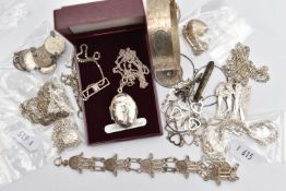 A BAG OF ASSORTED WHITE METAL JEWELLERY, to include various white metal pendant necklaces, some