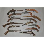 THIRTEEN REPLICA PISTOLS, mainly based on percussion and flintlock designs (1 BOX)
