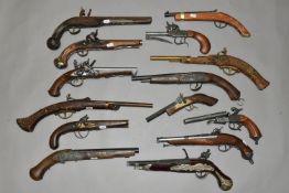 THIRTEEN REPLICA PISTOLS, mainly based on percussion and flintlock designs (1 BOX)