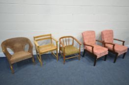 A SELECTION OF VARIOUS CHAIRS, to include a mid-century beech bergère seated armchair, a mid-century