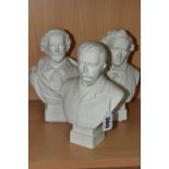 THREE SMALL PARIAN PORTRAIT BUSTS, Mendelssohn, Shakespeare, and Rudyard Kipling, height of