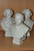 THREE SMALL PARIAN PORTRAIT BUSTS, Mendelssohn, Shakespeare, and Rudyard Kipling, height of
