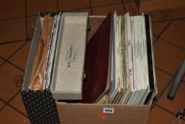 A BOX AND A CASE OF LITERARY RECORDS, to include approximately fifty lps and 78s, plays and poetry