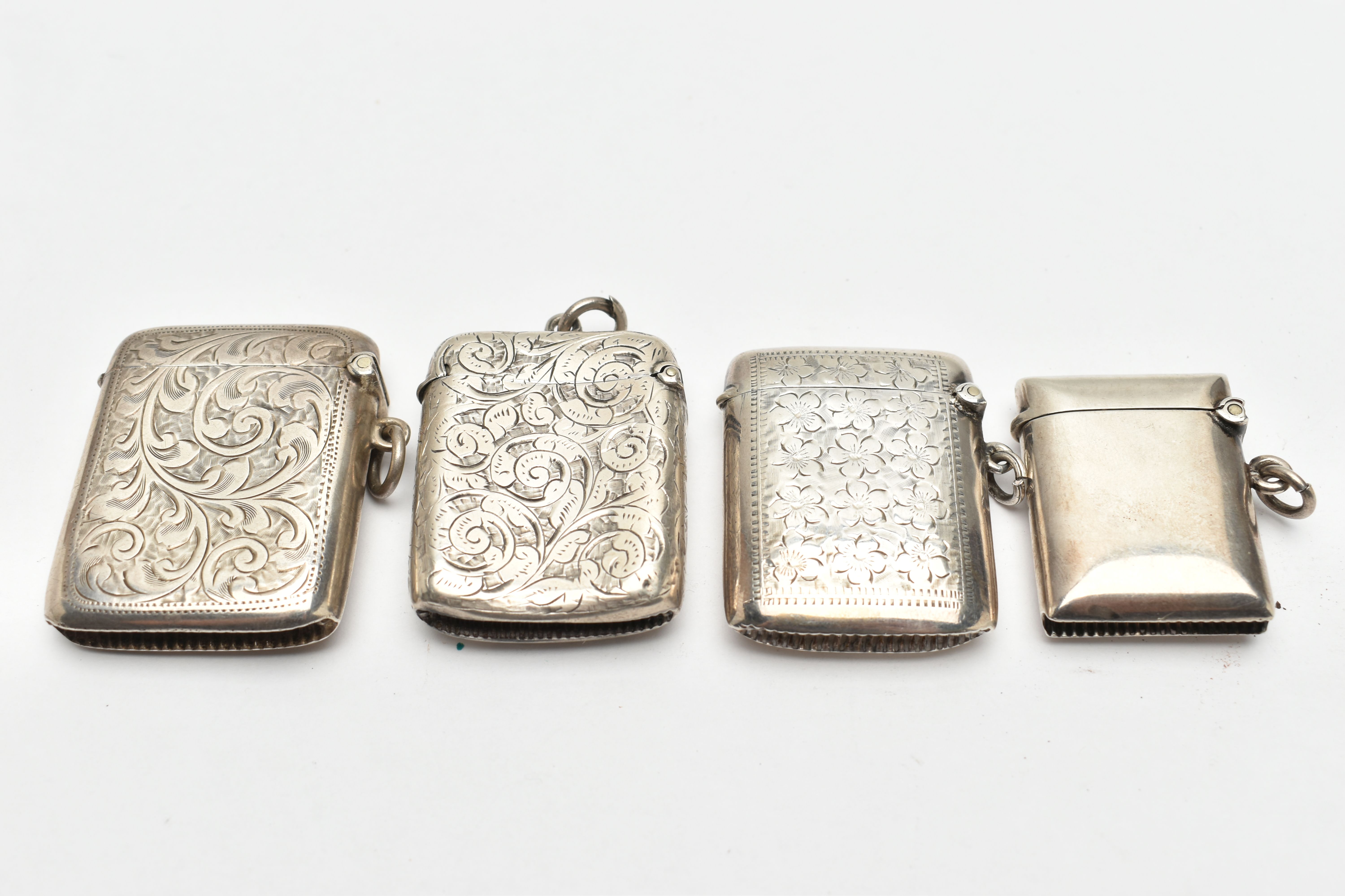 FOUR LATE 19TH AND EARLY 20TH CENTURY SILVER VESTA CASES OF RECTANGULAR FORM, one plain, the other - Image 2 of 3