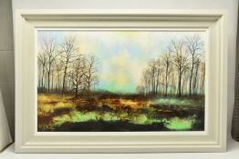 JO STARKEY (BRITISH CONTEMPORARY) 'THE WILD SILENCE', an autumn landscape with bare trees beside a