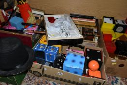 SIX BOXES AND LOOSE MAGICIAN'S EQUIPMENT, to include twenty five books, mainly themed around magic