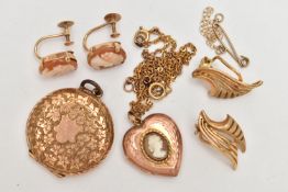 TWO PAIRS OF EARRINGS AND TWO PENDANTS WITH CHAIN, a pair of non-pierced open work earrings,