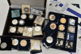 A COIN TRAY AND BOX OF SILVER, SILVER PROOF AND COMMEMORATIVES, to Include Jersey silver proof