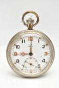 AN 'OMEGA' POCKET WATCH, manual wind, round white dial signed 'Omega', Arabic numerals, subsidiary